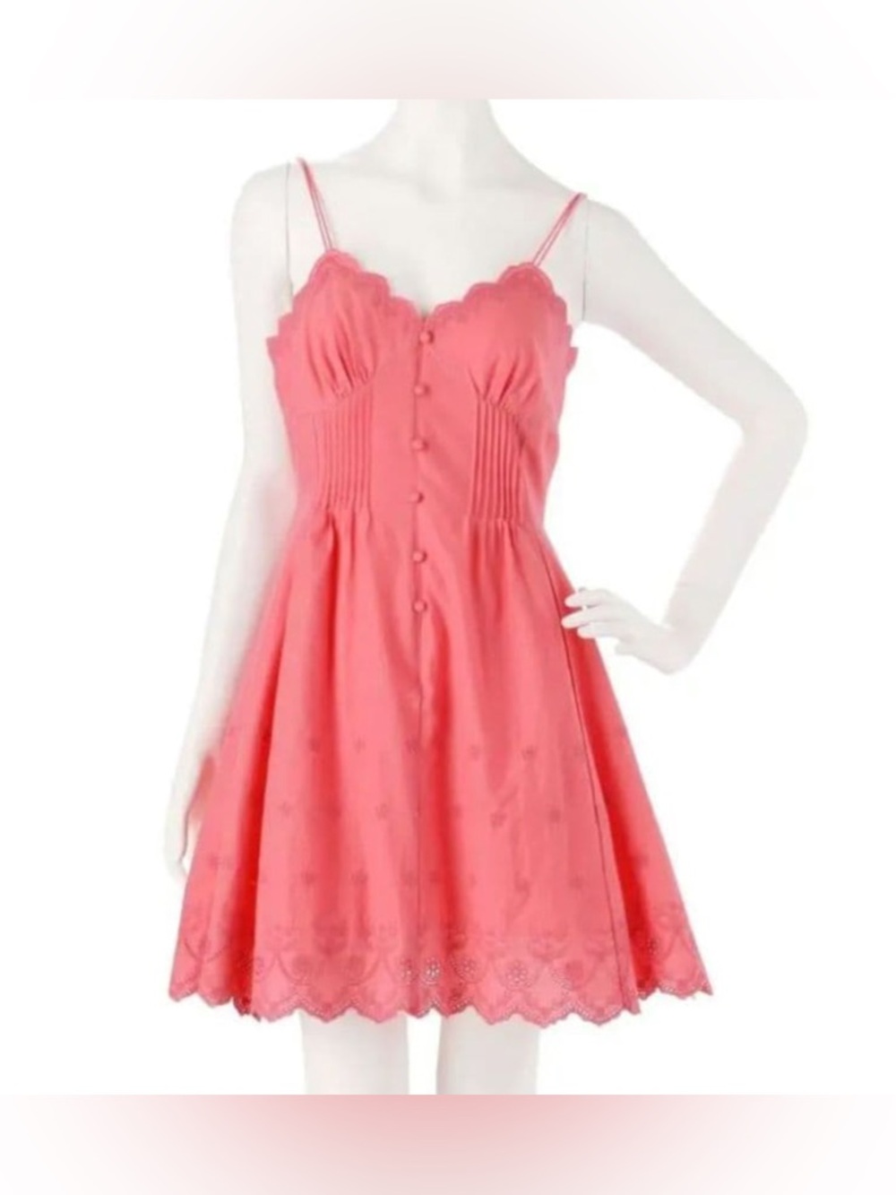 Women’s Pink Orange Scallop-Edge Summer Spaghetti Strap Slip Mini Dress Paid $80